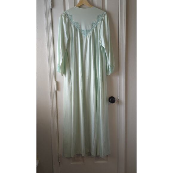Shadowline Vintage Full Robe Mint Green Lace Trim Floral Size Large Long Sleeve - Picture 5 of 9